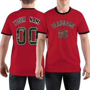 Camiseta Personalizada Unisex de Manga Corta con Cuello Redondo, Diseño de Camuflaje Rojo, Número, Nombre, Equipo Deportivo, Transpirable, de Poliéster - Product Image 1
