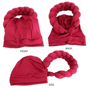 Turbante Africano Elástico <span class=keywords><strong>de</strong></span> Poliéster Liso para Mujer, Gorro para Uso en Exteriores - Product Image 5