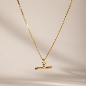 Collar de Estilo Clásico para <span class=keywords><strong>Mujer</strong></span>, Diseño Original Europeo y Americano de Bowei, con Barra en T de Acero Inoxidable con Incrustaciones de Diamantes de Imitación Blancos - Product Image 3