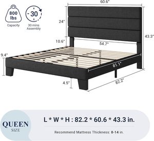 Lit plateforme moderne et minimaliste Queen Size avec rangement, tête de lit rembourrée <span class=keywords><strong>en</strong></span> tissu résistant à la décoloration et aux grincements, <span class=keywords><strong>en</strong></span> bois - Product Image 2