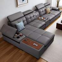 Canapé d'angle en cuir moderne et luxueux, personnalisable, avec rangement multifonctionnel, ensemble de meubles de salon