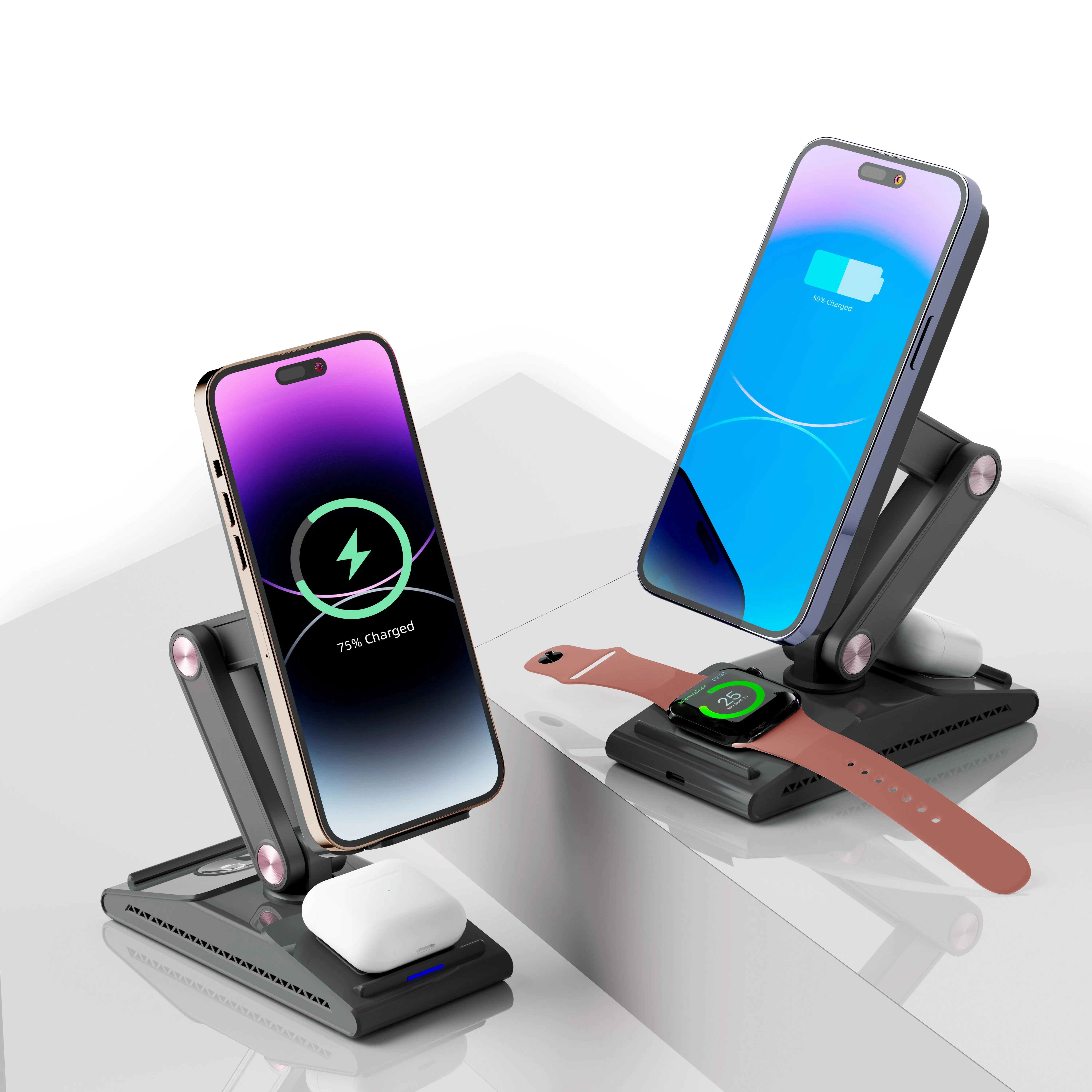 Station 3 In 1 Wireless Charger Station Wireless Mobile Charger All In 1 Wireless Charger With Warm Nightlight