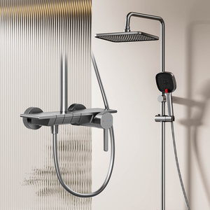 Grifo de <span class=keywords><strong>Ducha</strong></span> de Pared de Diseño Moderno 3118, Color Gris Metálico, Aluminio Ligero, Mezclador de Agua Caliente, Juego de <span class=keywords><strong>Ducha</strong></span> - Product Image 2
