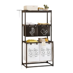 Collapsible Laundry <b>Basket</b> Double Layer Storage Rack Clothes Organizer Oxford Fabric Standing Type Rectangle Shape - Product Image 2