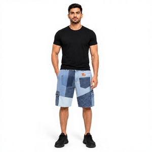 <b>Men's</b> Patchwork Denim <b>Shorts</b> Light Wash Mid Waist Casual Summer Cotton <b>Shorts</b> With Pockets Breathable Denim <b>Shorts</b> for <b>Men</b> - Product Image 1