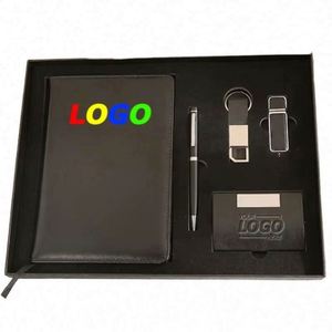 Set de Regalo de Cuaderno A5 de Cuero PU, Libreta de Negocios Personalizada con Memoria USB y Llavero - Regalos Corporativos Premium con Impresión Digital - Product Image 1