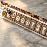 Ensemble de Mahjong Américain de Luxe Vintage Marron Foncé Gaufré, 160 Tuiles Acryliques Sculptées Motifs Floraux et Oiseaux, Pliable, pour Jeu de Casino