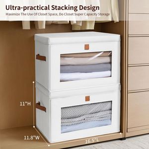 Fabric <b>Storage</b> <b>Boxes</b> with Lids Collapsible <b>Storage</b> Bins with Window Decorative Closet Organizers for Clothes Towels Books - Product Image 4