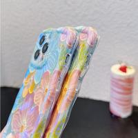 Coque de téléphone Blu-ray effet peinture à l'huile florale pour iPhone 16 15 Pro 14 11 12 13 Pro Max, étui scintillant coloré à motif floral mignon pour femmes et filles