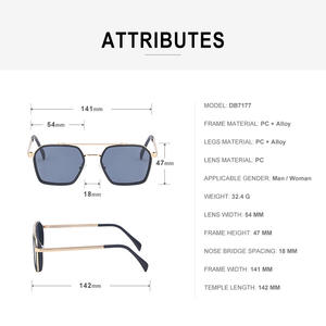 Lunettes de soleil carrées personnalisées unisexes, verres PC UV400, monture noire, style Instagram, emballage en boîte ZS 7177 - Product Image 5