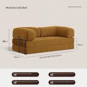 Hot-selling Cream-Style Fabric Vacuum <strong>Sofa</strong>: Foldable Dual-Use Compressed Vintage <strong>Single</strong>/Double Pudding <strong>Sofa</strong> <strong>Bed</strong> Set - Product Image 5
