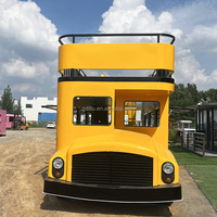 Camion de restauration mobile de style bus vintage à deux étages Jaune vif Remorque de restauration commerciale avec toit et grandes fenêtres