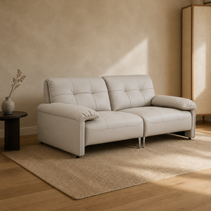 Sofá de Cuero con Diseño de Cuadrícula, Reposabrazos Enrollado, Cojín Trasero con Botones, Patas Metálicas Delgadas, Moderno, para Sala de Estar, Hotel, Villa - Product Image 1
