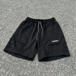 Custom Men's Black Cargo <b>Shorts</b> Drawstring Waist Pockets Front Logo Casual Style Mid Rise Breathable Fabric - Product Image 4