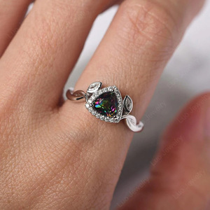 Anello Floreale Colorato da Donna, Design a Triangolo con Fiori e Foglie, Regolabile, Gioiello di Moda Pastorale - Product Image 4
