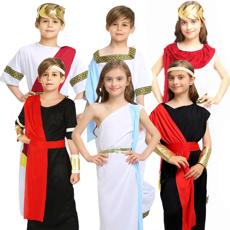 2024 Crianças Halloween Guerreiro Romano Traje Meninas Meninos Mitologia Grega Medieval Hércules Zeus Toga Deus Deusa Cosplay Vestido