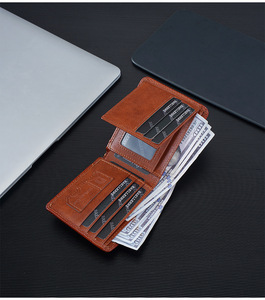 Vollnarbiges Echtleder Bifold Portemonnaie mit Mehreren Kartenfächern Retro Herren-Geldbörse Kleine Große Kapazität Echtes Leder Portemonnaie für Männer - Product Image 6