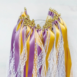 Baguettes de cérémonie de mariage en ruban de dentelle avec clochettes, bâtons de ruban de satin portatifs pour la sortie de la cérémonie de mariage - Product Image 2