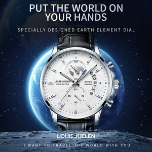 Montre pour homme avec cadran carte du monde personnalisé, fabriquée en Chine, avec boîtier en métal et bracelet en cuir, mouvement à quartz, luminescent, étanche 30M - Product Image 5