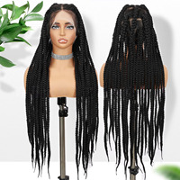 Perruques tressées à la main en dentelle complète africaine pour le commerce extérieur, 500g, tresses à trois brins, modèle en fibre haute température