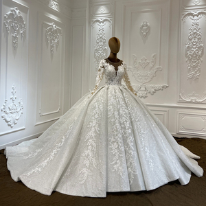 Vestido <span class=keywords><strong>de</strong></span> <span class=keywords><strong>Novia</strong></span> Romántico <span class=keywords><strong>de</strong></span> Encaje <span class=keywords><strong>de</strong></span> Lujo con Apliques Brillantes y Lentejuelas, Vestido <span class=keywords><strong>de</strong></span> <span class=keywords><strong>Novia</strong></span> Clásico Hasta el Suelo, Modelo Lscj14 - Product Image 2