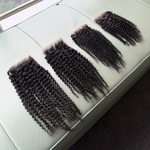Closure en dentelle HD 5x5 Kinky Curly, 100% cheveux humains, noir naturel # Closure en cheveux humains 1B pré-épilée avec nœuds blanchis pour femmes - Product Image 3