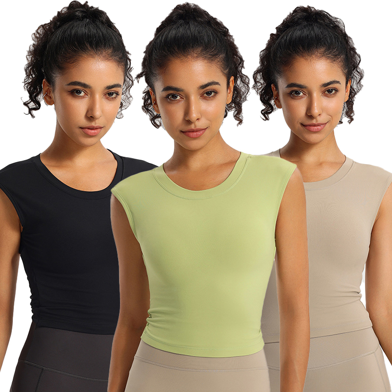 Custom Logo Women's Summer Sleeveless Yoga Top Round Neck Tank Top with Cut-Out Design Fitness Sports Vest