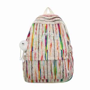 Rainbow Striped Cotton <b>Backpack</b> for Girls High Capacity School <b>Backpacks</b> for University Students - Product Image 1