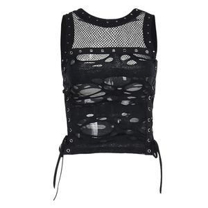 Top a Canotta Gotico Punk da Donna Nero con Tessuto Dobby in Poliestere Spandex e Occhielli Metallici per Club, Festival e Streetwear - Product Image 5