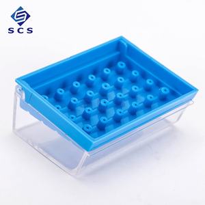 Custodia in plastica di colore giallo blu per trapani per disinfezione dentale in carburo porta frese - Product Image 3