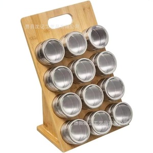 Bamboo <b>Spice</b> Rack With 12 Stainless Steel <b>Jars</b> Multi Layer Storage Organizer For Kitchen Countertop Desktop Use - Product Image 1
