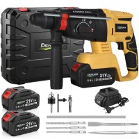 DERUIDA Perceuse à percussion sans fil sans balais, kit robuste, marteau perforateur électrique portatif avec 2 batteries au lithium 2,6 Ah, vente chaude