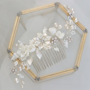 Nupcial plata peine del <span class=keywords><strong>pelo</strong></span> ópalo rhinestone cerámica flor peine del <span class=keywords><strong>pelo</strong></span> largo tocado de perlas <span class=keywords><strong>naturales</strong></span> - Product Image 2