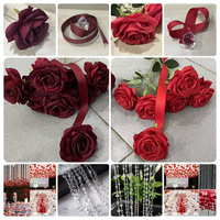 Perles de plafond romantique blanc rouge Rose ruban suspendu guirlande de fleurs pour la décoration de mariage