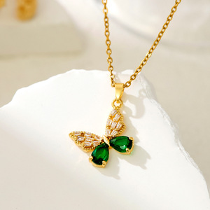 Wholesale New Design Zircon Butterfly Women's Necklace Gold-plated <b>Copper</b> Necklace Fashion Jewelry Pendant for Gift - Product Image 6