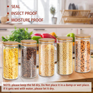 Frascos de Vidrio Borosilicato Transparente Herméticos para Almacenamiento de Alimentos con Tapas de Bambú para Pasta, Granos de Café, Cereales - Organización de <span class=keywords><strong>Despensa</strong></span> - Product Image 5