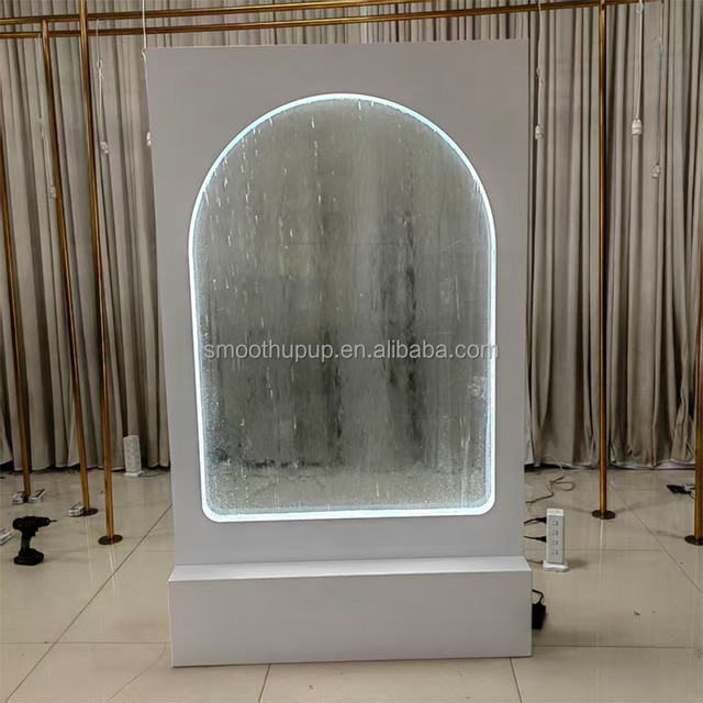 White Framed Arched Water Feature Wall LED Neon Edge Waterfall Screen Wedding Reception backdrop