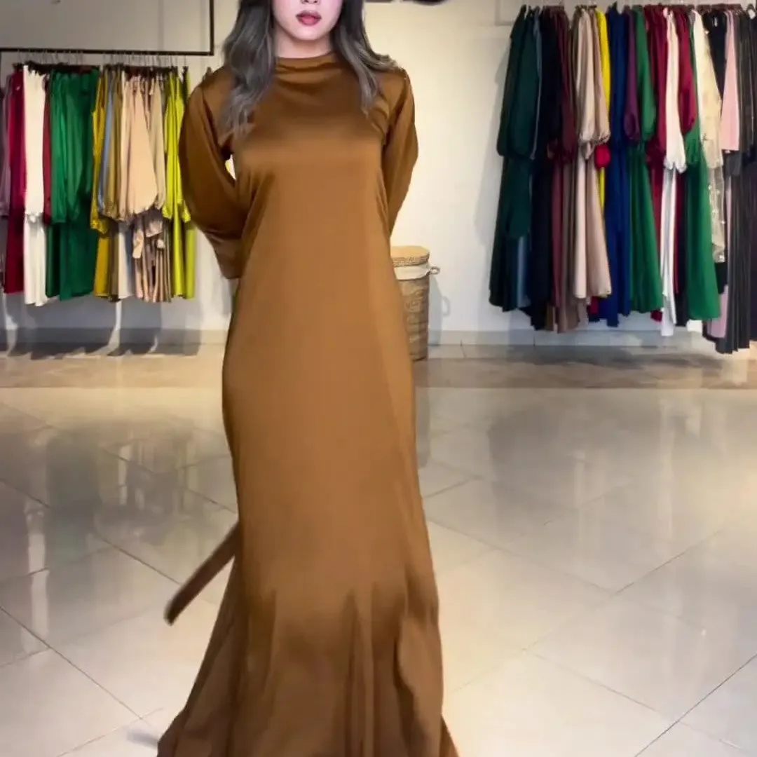2024 плотное атласное модное элегантное женское платье со шнуровкой на рукавах плиссированное платье с большим дном