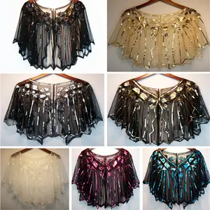 Chal Vintage dorado para mujer, chal de lentejuelas para noche, ceremonia, <span class=keywords><strong>fiesta</strong></span>, <span class=keywords><strong>Bolero</strong></span>, aleta, 1920s - Product Image 3