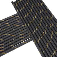 Pailles en papier biodégradables écologiques de qualité supérieure, pailles en papier noir à impression dorée pour la maison, le café, les boissons quotidiennes