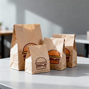Biodegradable Greaseproof Kraft Paper <b>Bag</b> for Hamburger Fries Pizza & Noodle-Eco-friendly Custom Logo Fast <b>Food</b> <b>Delivery</b> - Product Image 1