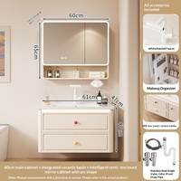 Set Kabinet Kamar Mandi Dinding Pintar Lengkung Aluminium Model Sarang Lebah Gaya Prancis Terintegrasi dengan Wastafel Keramik dan Cermin