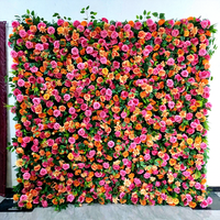 Décoration florale élégante pour fond de scène de mariage, mur de fleurs artificielles haut de gamme en soie rose vif 8x8 pieds