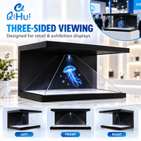 Lemari Hitam dengan Layar Holografik 3D, Platform Dalam Putih, Panel Optik Transparan, Showcase Piramida 270 Derajat, Proyek Kustom