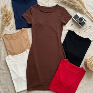 Abito Mini Aderente da Donna a Doppio Strato con Maniche Corte in Nylon66 90gsm, Personalizzabile con Logo del Marchio - Product Image 1