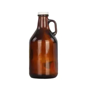 amber wine growler fruit juice container glass 3 liter California wine glass bottle with cap