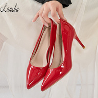 Soldes Exceptionnelles : Escarpins d'été décontractés pour femme, en cuir verni brillant, à bout fermé et pointu, talons aiguilles, couleurs acidulées