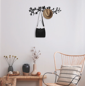 Porte-clés mural décoratif en métal écologique, forme de feuille noire, style moderne français, 4 crochets - Product Image 4