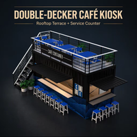Kiosque mobile moderne et tendance en conteneur pour stand extérieur, marché nocturne, grande événementielle, présentation de snacks, festival, rue alimentaire