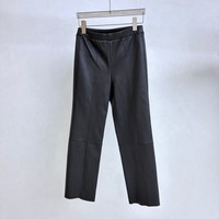 Pantalon en cuir véritable pour femme, taille haute, coupe slim, extensible, en peau de mouton, jambe droite, pour le streetwear